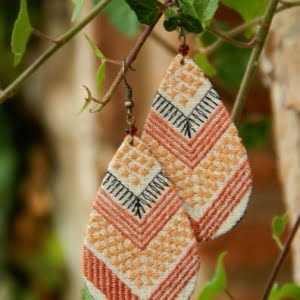 Handmade Leather Earrings 'TOSCA' (woven fabric and leather) 3