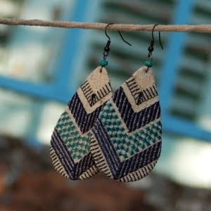 Handmade Leather Earrings 'TOSCA' (woven fabric and leather) 3