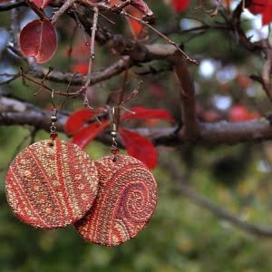 Handmade Leather Earrings 'LEDA' (woven fabric & leather) 7