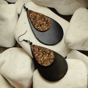 Handmade leather Earrings 'BERLIS' (leather & cork) 12